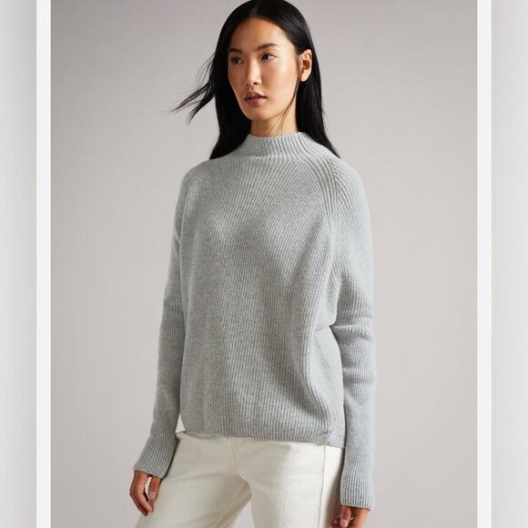 Ted Baker Ggracee Engineered Knit Sweater Long Sleeve Gray SZ MED - Picture 1 of 7